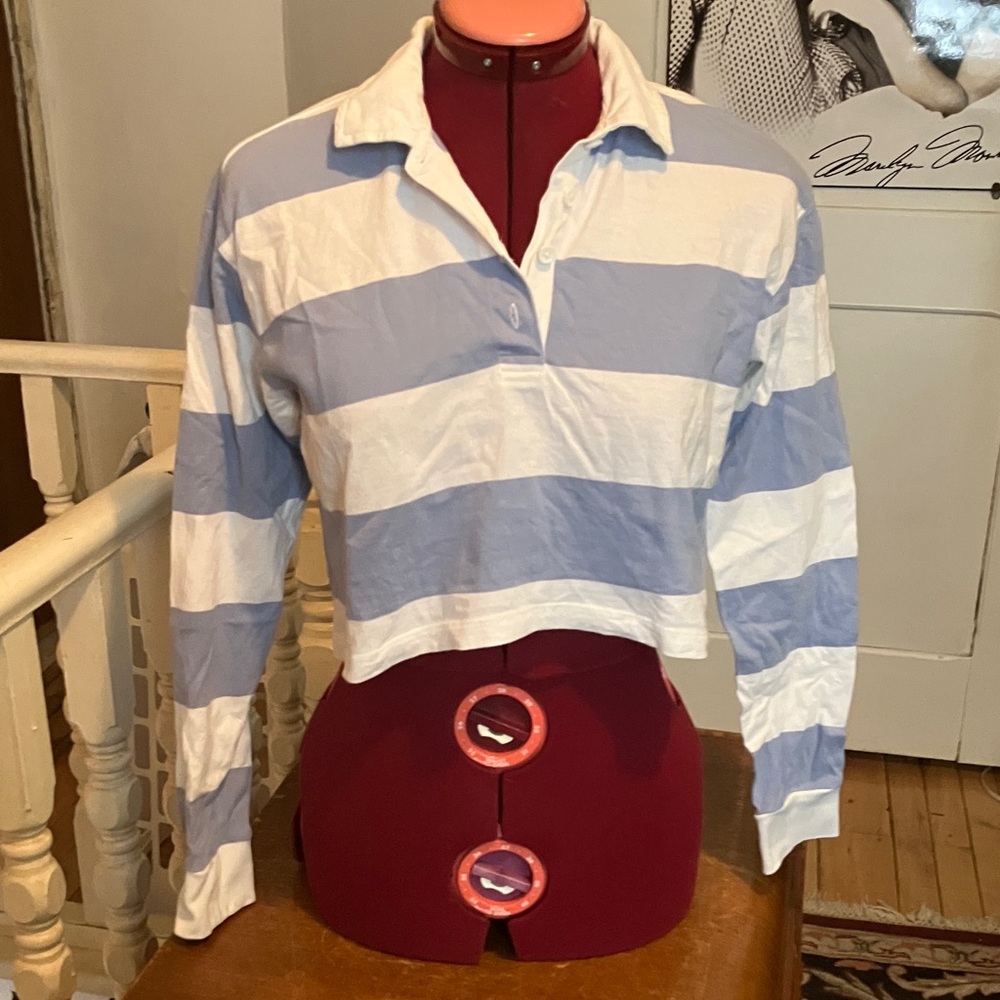 Ardene Blue and White Cropped Polo 6/25$